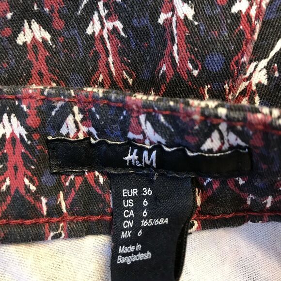 H&M Skinny High waist Pant black burgundy printed zs 6 skinny Stretch - Picture 6 of 14